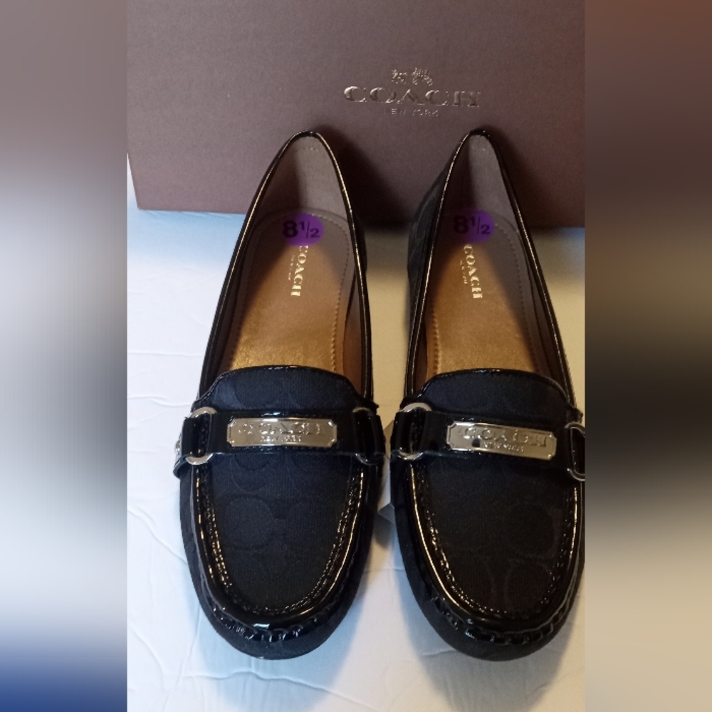Coach Felisha Black Signature Jacquard & Patent Leather Loafers - 8.5 NEW IN BOX